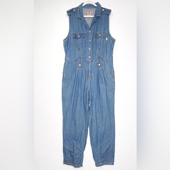 90s Vintage Revolt Jeans Denim Sleeveless Pants Romper Denim Jumpsuit Rare Find - Picture 1 of 6